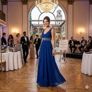 Cache Royal Blue Chiffon Evening‎ Gown – Vintage Y2K, Size 8